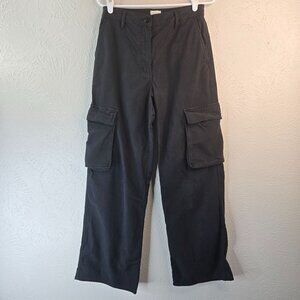 Wilfred Free Baggy Cargo Pants Black Retro Y2K Wide Leg Streetwear Stretch Sz 4